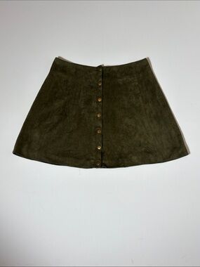 Altar’d State Olive Green Faux Suede Button Front Mini Skirt Size M